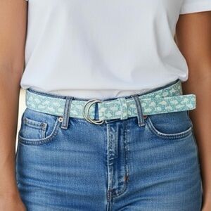 VINEYARD VINES Women’s L 32” Max Adjustable Blue Fish D Ring Fabric Belt Preppy